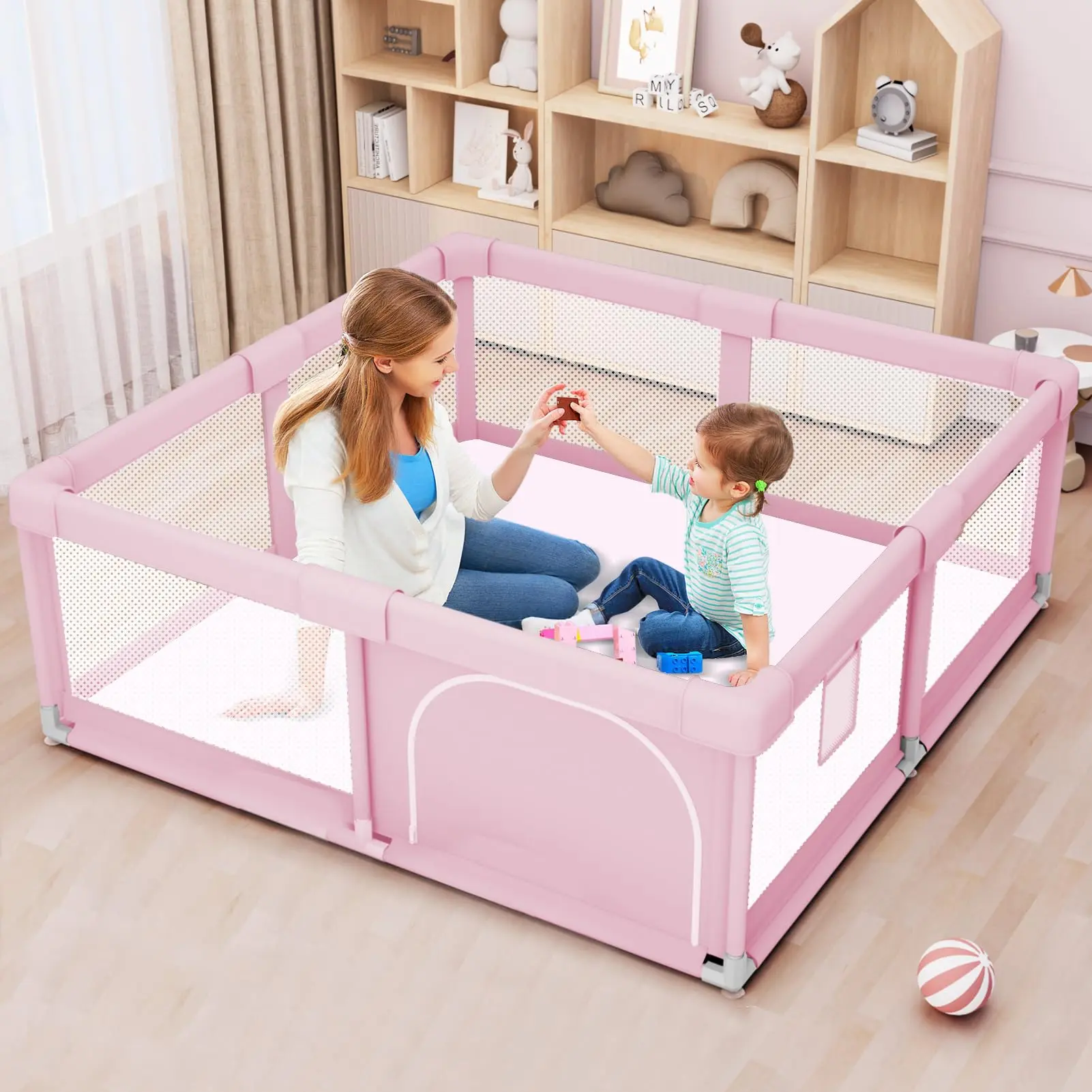 Baby Playpen for Toddler, Medium Playpen for Babies 50" × 50" Baby Fence Playards, Kids Safety Play Pen Area for Indoor & Outdoor (Pink)