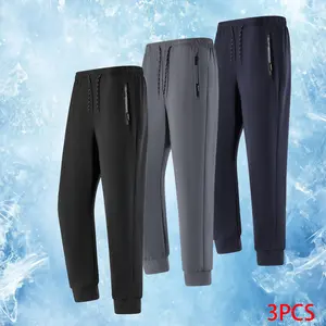 Men’s Summer Ice Silk Jogger Sports Casual Pants, Breathable and Cool, 3-Pack