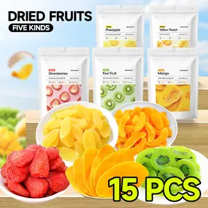 15-Packs Mixed Dried Fruits, Mango, Pineapple, Kiwi, Strawberry, Peach, Dried Fruit Variety Pack, Healthy food, Gluten-Free, Snack Time, Office Snacks, Travel Snacks, Gift Baskets, Sweet & Chewy, Individual Packs