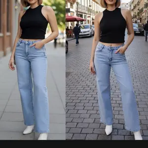 CLOE0079-High-waisted straight-leg trousers with stretch