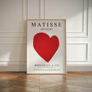 Minimalist Heart Wall Art Print, Red Heart Poster, Modern Heart Artwork Inspired Decor, Scandinavian Heart Art for Living Room Bedroom