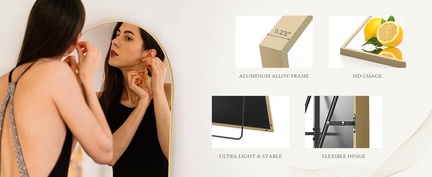 Sweet Furniture F Full Length Mirror, Floor Standing Mirror Full Body Mirror with Stand, Wall Mirror Full Length Aluminum Alloy Thin Frame Hanging or Leaning for Living Room Bedroom Cloakroom Decor