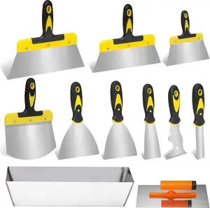 Drywall Hand Tool Kit, 11 Pieces Stainless Steel Drywall Set, Includes Taping Knives, Putty Knives, Finishing Trowel, Mud Scoop and 12" Mud Pan for Finishing, Patching on Drywall springtok