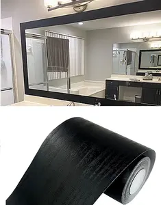 10M Black Wood Grain Removable PVC Waterproof Border Wall Decor Removable Self Adhesive Kitchen Bathroom Tiles Sticker Wallpaper 4.2x390 (4inch)