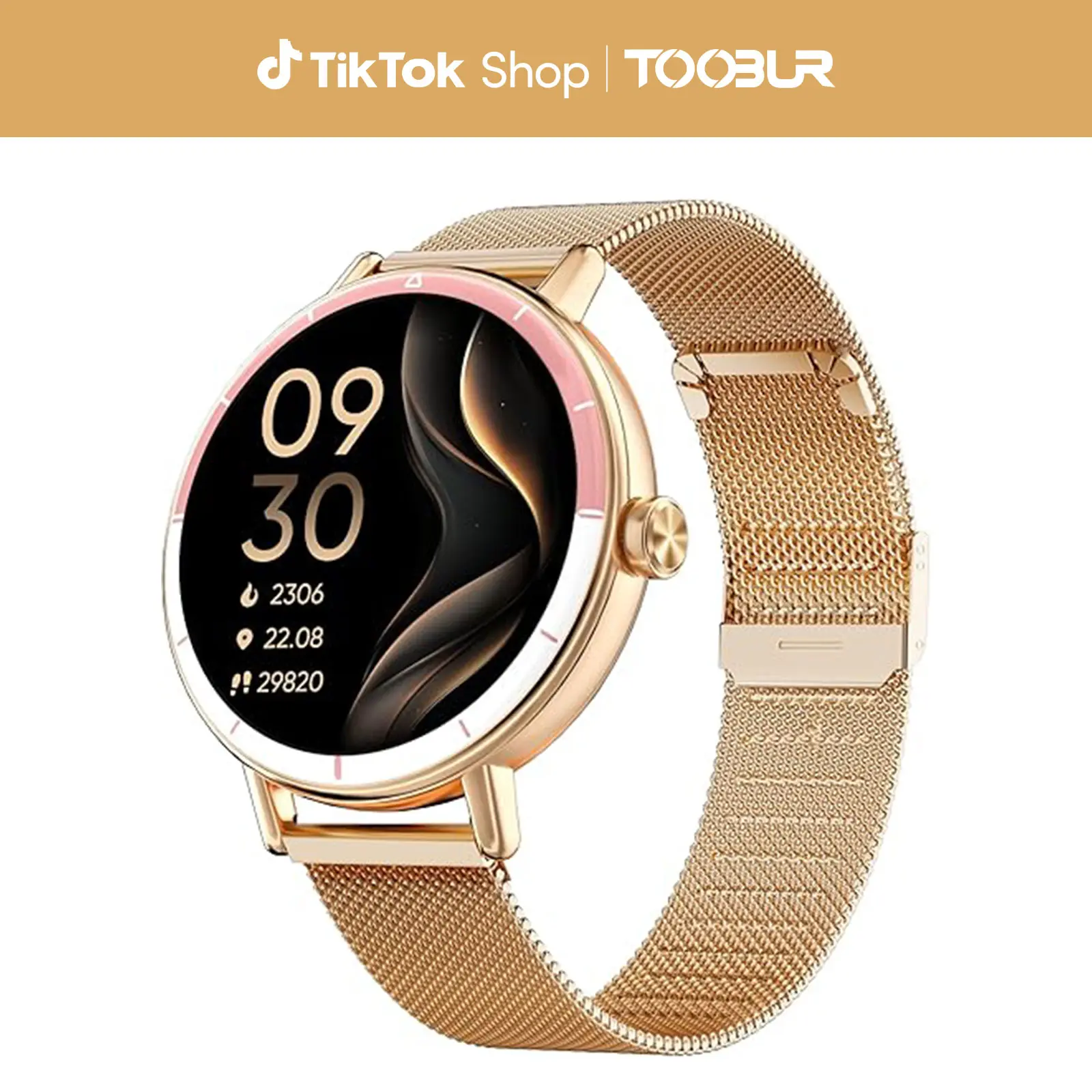TOOBUR Smart Watch for Women,Compatible Android and iOS Phone, Answer/Make Calls, Fitness Tracker/Step Counter/Running Watch, Sleep/Heart Rate Monitor, 100 Sports, IP68 Waterproof Smartwatch Metal Gold