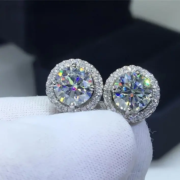 Men's Moissanite Stud Earrings in S925 Sterling Silver, Classic Round Cut VVS1 D Color, Hypoallergenic with Authenticity Certificate, Men's Earrings, Moissanite Silver Silver Earrings