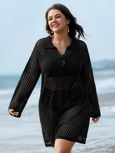 【Tummy control】BLOOMCHIC Plus Size Cut-Out Sheer Collar Swim Cover-Up [M-6X] 2026 Summer Vibes Swimweek