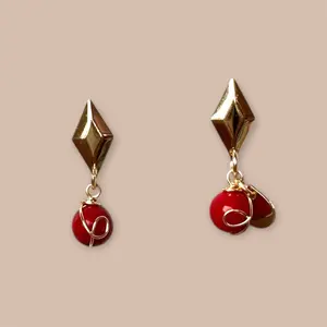 Red Coral Gemstone Earnings- 18k gold Plated