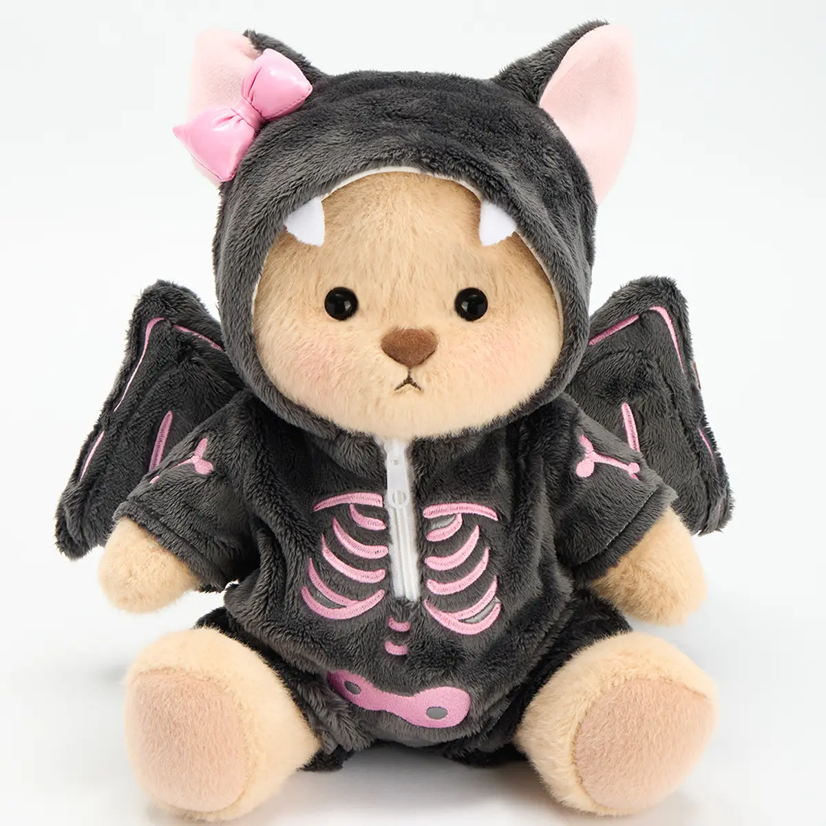 Getahug Halloween Pink Skeleton-Bat Bear, Handmade Jointed Plush Teddy Bear, Cute Stuffed Animal Gift for Kids