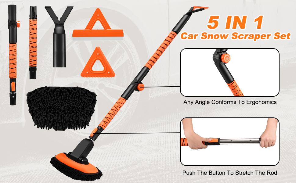 60'' Car Wash Brush with Ice Scrapers, 5 in 1 Multi-Functional Car Cleaning Brush Kit, 180 Degree Folding and Extendable Car Wash Mop, Soft Car Brushes 60'' Car Wash Brush with Ice Scrapers, 5 in 1 Multi-Functional Car Cleaning Brush Kit, 180 Degree Folding and Extendable Car Wash Mop, Soft Car Brushes