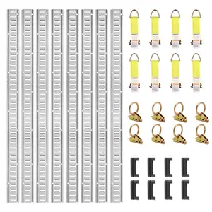 34PCS 5FT E-Track Tie-Down Rail Kit - Includes 8 Steel Rails, 2 Single Slots, 8 O-Rings, 8 Tie-Offs w/D-Ring & 8 End Caps for Securing Cargo, Motorcycles & Bikes