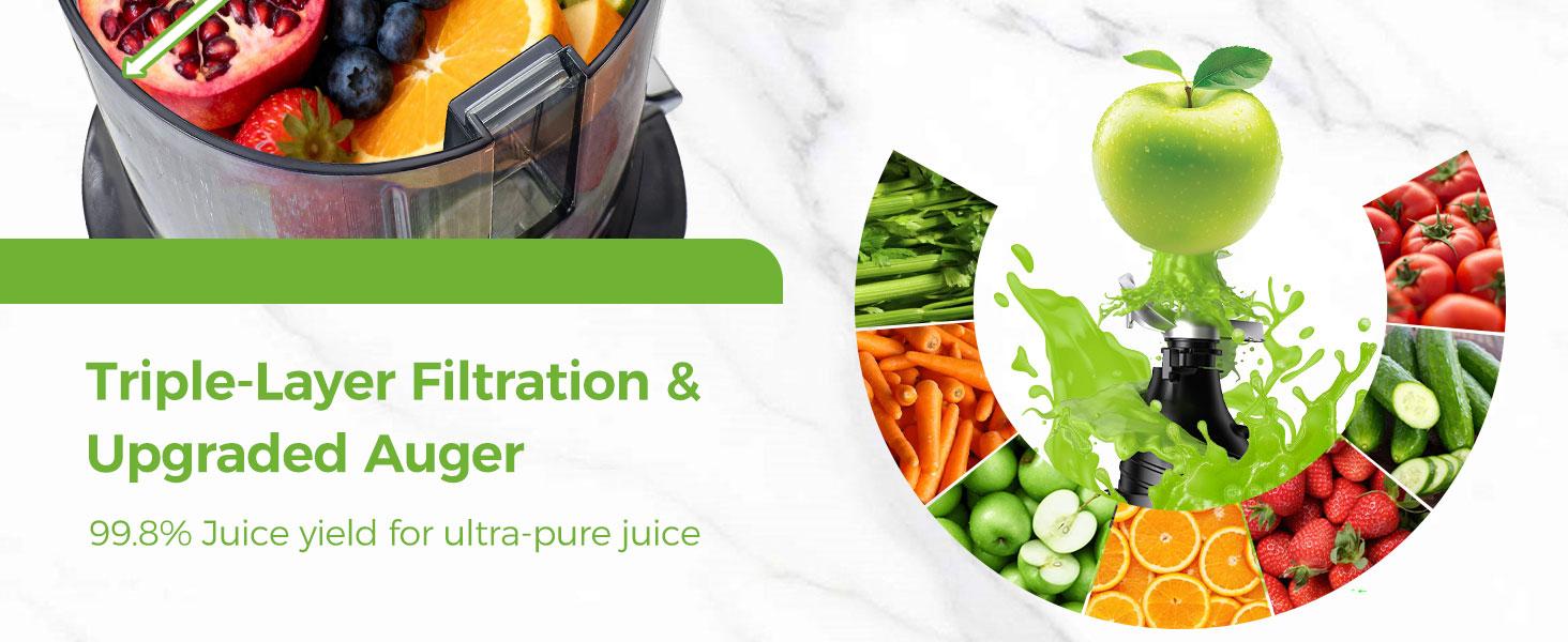 OSTBA Cold Press Juicer, 5'' Large Feed Chute, Slow Masticating Juicer for Whole Fruits & Vegetables, High Juice Yield, BPA-Free, Easy to Clean