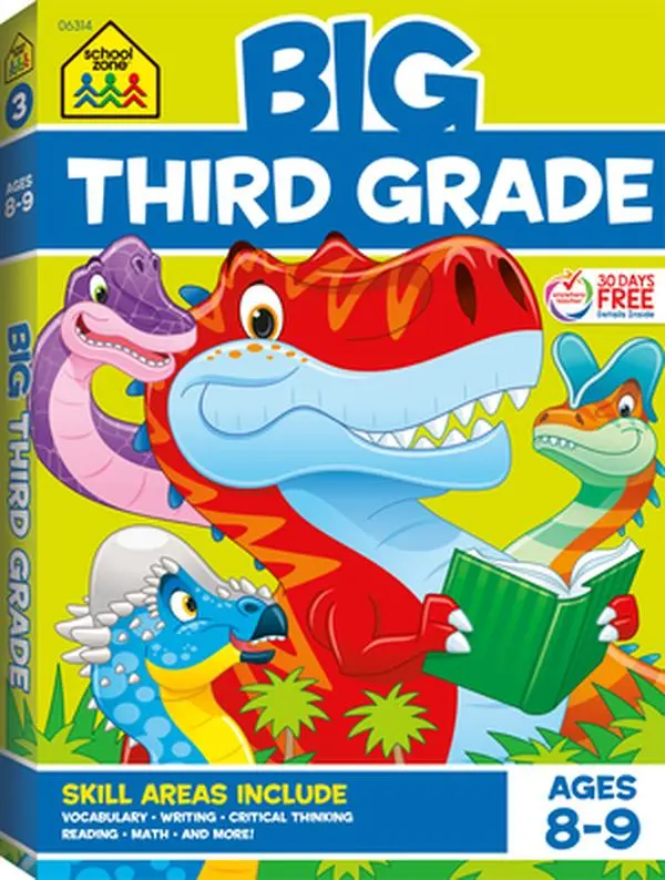 School Zone 3rd Grade Big Workbook - Reading, Symmetry, Number, Language, Science, Math Practice, English, 320 Pages Paperback for Third Graders with Fun Facts, 10.6" h x 7.9" l x 0.7" w, 1.45 lbs Children's Humanities & Social Sciences Book, Safe