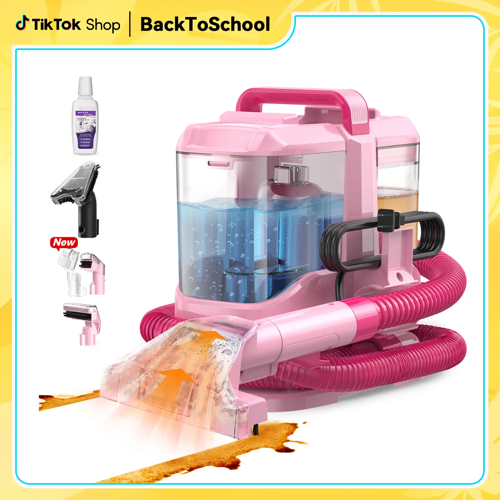 Upholstery Carpet Vacuum Cleaner, 18KPa Suction Spot Cleaning Machine for Pet Stains, Carpets, Sofa, Car Seats, Mattress, with 3 Multipurpose Cleaning Tools, 6'' Deep Cleaning Brush | Portable 3-in-1 Little Pink C9S pet lovers home essentials backtoschool