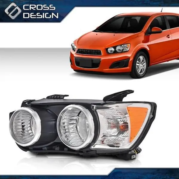 CROSSDESIGN Chrome Amber Halogen Car Headlight - Left Driver Side for 2012-2016 Chevy Sonic, Auto Parts Accessories & Car Essentials, Car Headlights