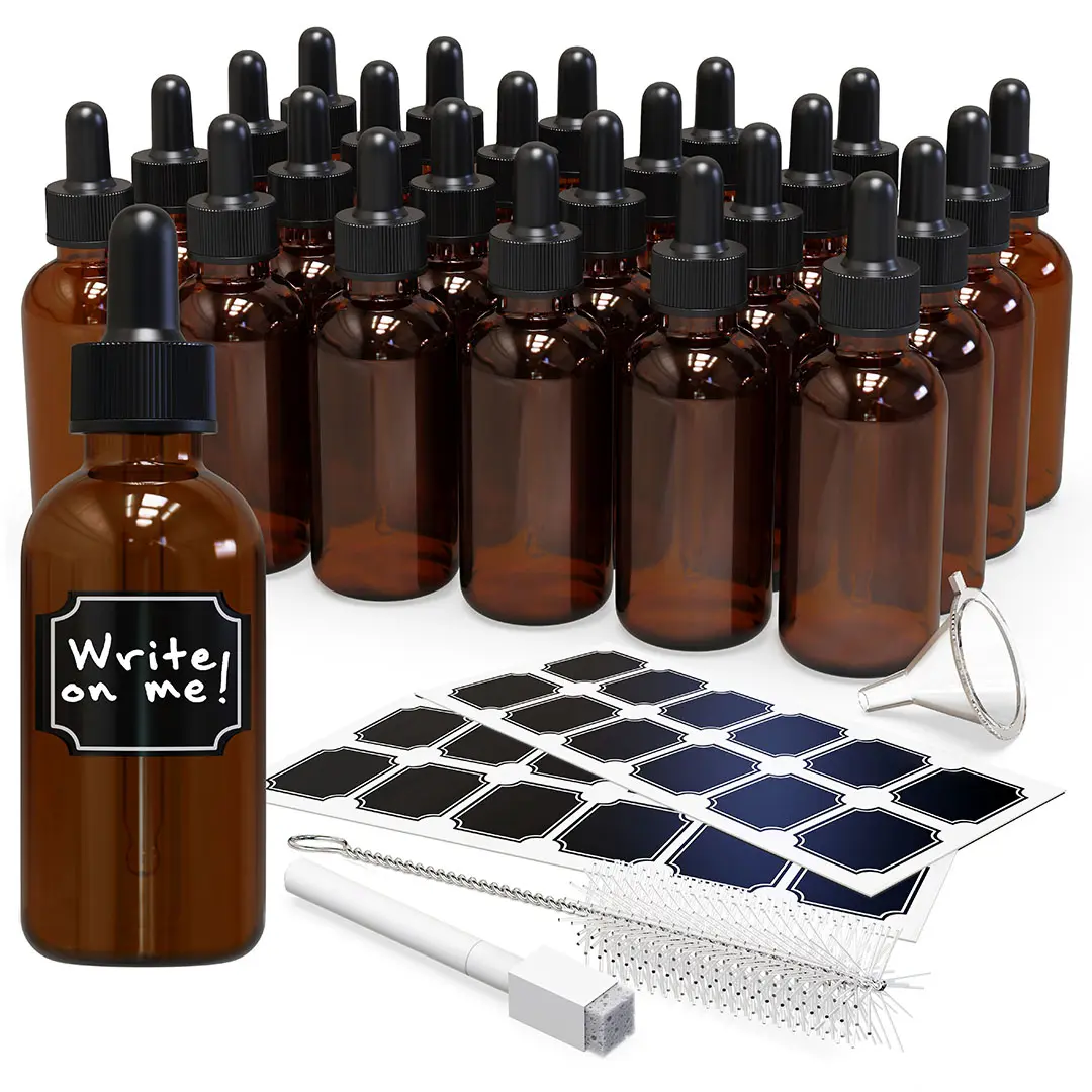 Nevlers 2 Oz Leakproof Amber Glass Dropper Bottles (Pack of 24)
