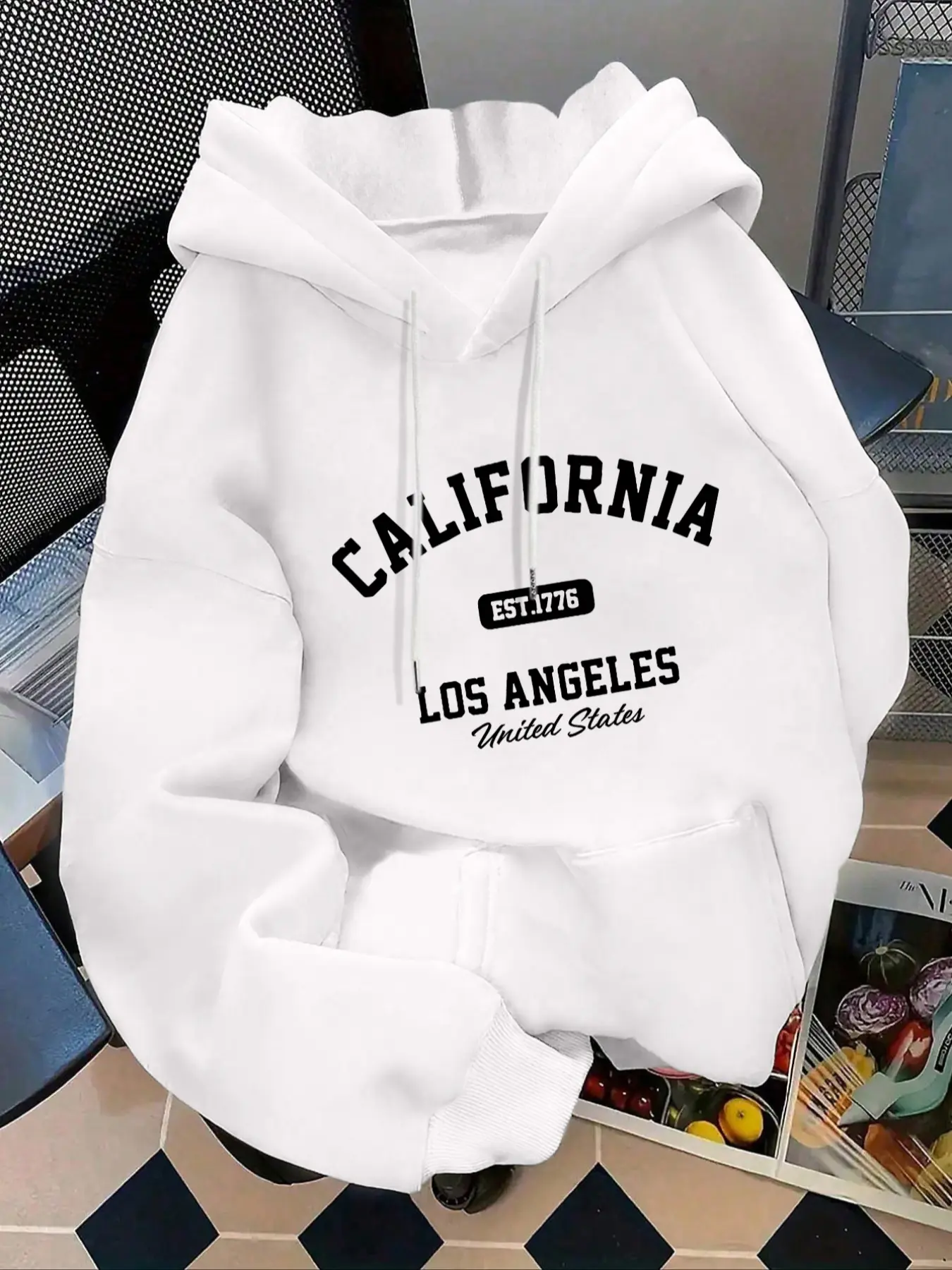 Women's Fashion Hoodie Pullover Calvin Letter Print Kangaroo Pocket, Casual Long Sleeve Sweatshirt Tops for Fall & Winter, Daily Wear