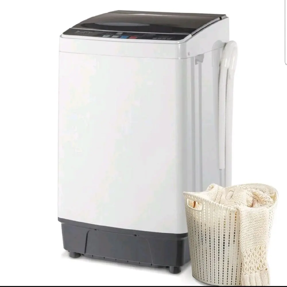 Full-Automatic Washing Machine Top Load Portable Compact Laundry Washer Spin With Drain Pump,10 Programs 8 Water Level Selections With LED Display 17.6 Lbs Capacity, Black