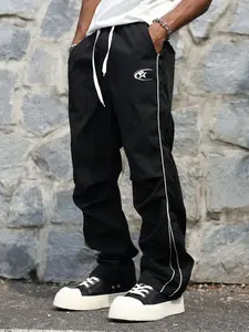 Men’s casual athletic long pants, American-style striped quick-dry loose high-street windbreaker paratrooper pants