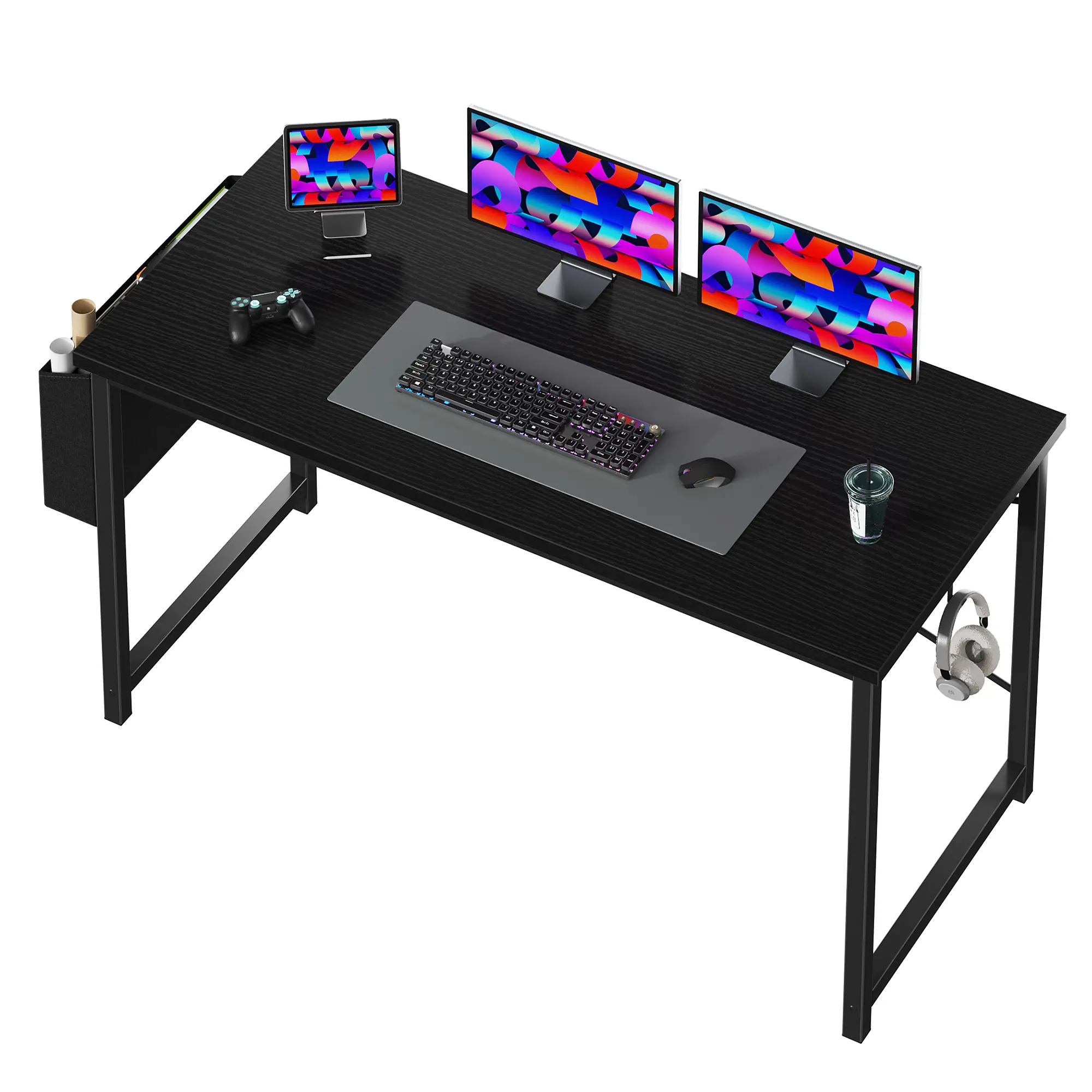 Sweetcrispy Gaming Desk - Comfortable Laptop & Dual-Monitor Desk for Gamers, Small Space Room Furniture with Storage Bag & Headphone Hook (Home Office Writing & Student Use), Laptop Desk, Desks For Gaming