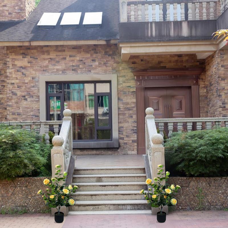 2 pcs of artificial camellia tree with built-in flower pot, 35.43 inch green plant potted plant suitable for indoor, outdoor, courtyard, porch decoration