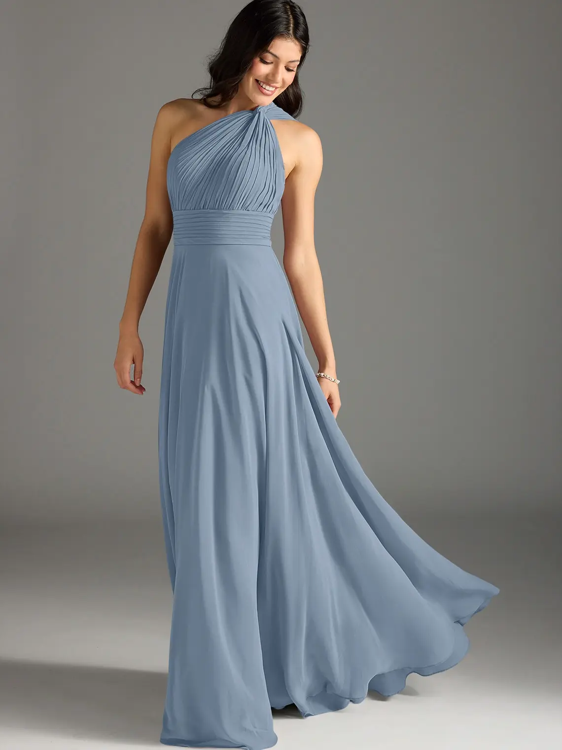 Azazie Charlize A-Line One-Shoulder Pleated Floral Bridesmaid Wedding Guest Formal Dress