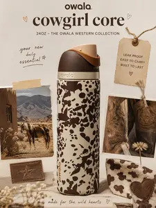 Owala Color Drop 24oz FreeSip Cowgirl Core Cow Print Drinkware Vacuum Flask, Flasks