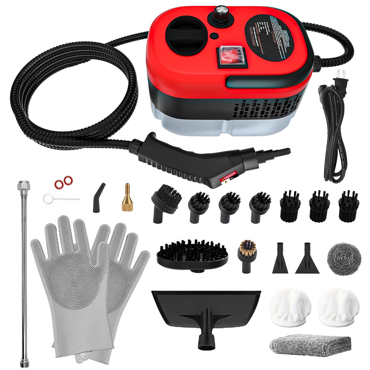 Red Handheld Steam Cleaner - Multifunctional pressurized steam cleaner for kitchens, bathrooms, carpets, and windows. 2500W powerful hot steam with 3 adjustable speeds for powerful cleaning and 20 accessories for chemical-free cleaning   Household