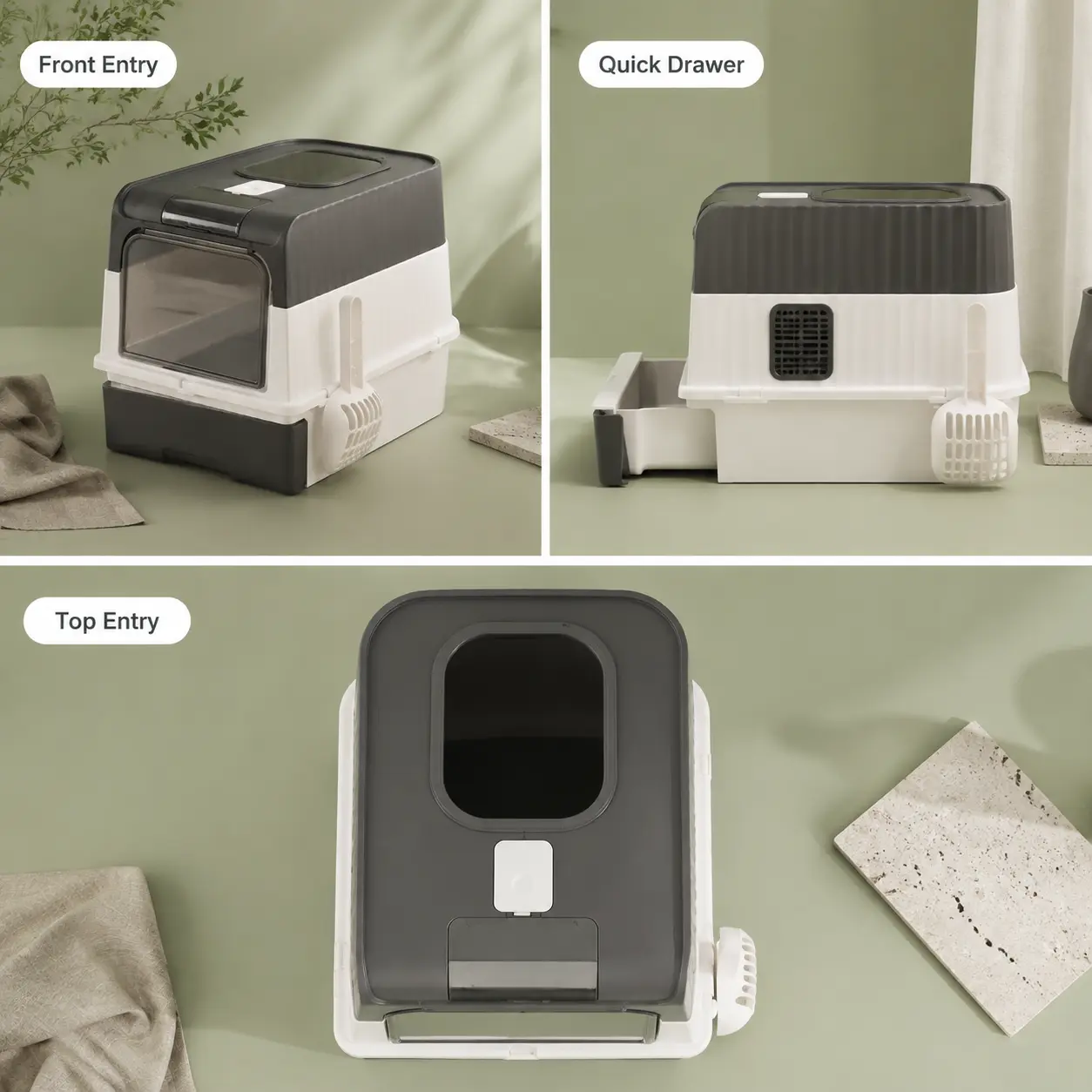 Large Enclosed Cat Litter Box & Carbon Filter Odor Control, Easy-Clean Drawer, Dual Entry Low Tracking for Big Cats up to 20 lbs