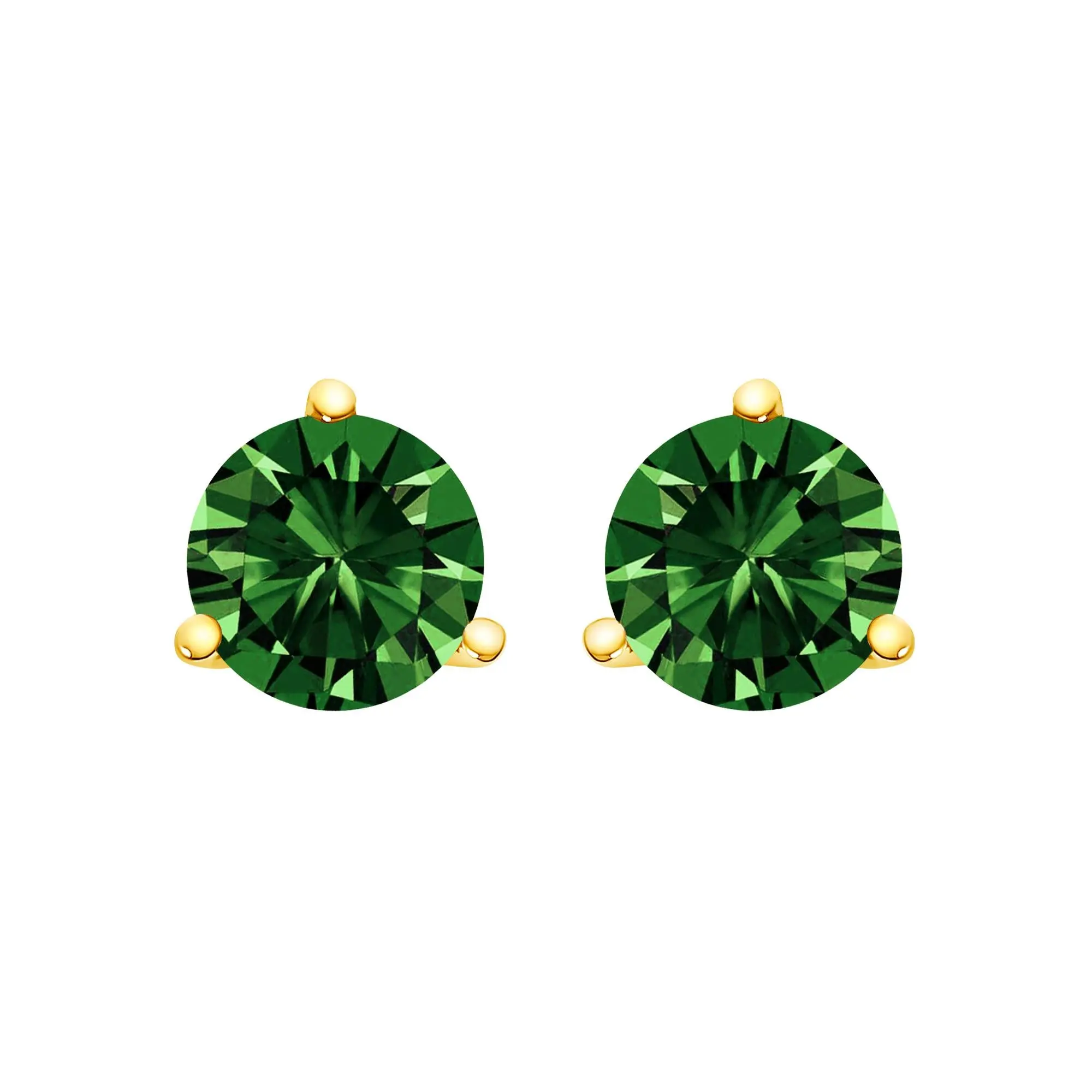 14K Gold 3-Prong Martini Set Lab Grown Green Diamond Solitaire Stud Earrings