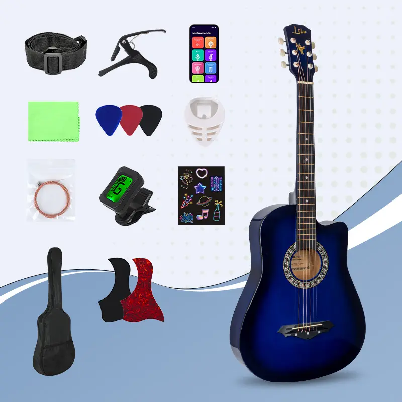 38-in Maple Gloss Finish Acoustic Guitar Set - Beginner-Level Music Learning Kit for Adults, Multi-Color, Ideal for Gatherings, Refined Holiday Gift