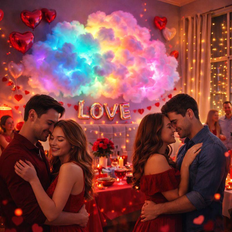 DIY romantic couple ambient light, LED cloud light strip with music rhythm, vivid glow, perfect for Valentine’s Day gifts, offices, parties, cafés, and hotels, dynamic visual effects | Bedroom ambiance | Decorative light | Includes a 5 m light strip kit.