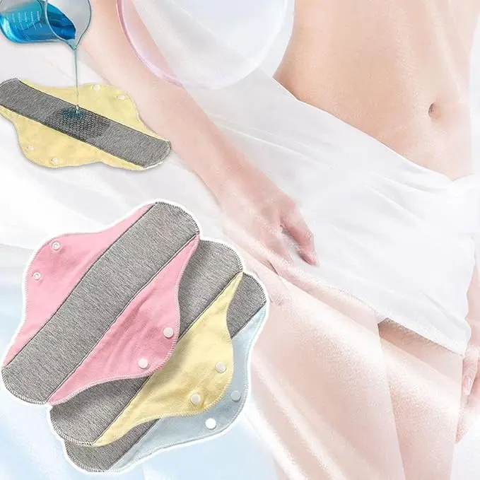 4-Pack Multiple Colors Absorbent Reusable Pads - Graphene Antibacterial Washable Soft Cotton Sanitary Towels for Middle-Aged & Elderly Home Supplies