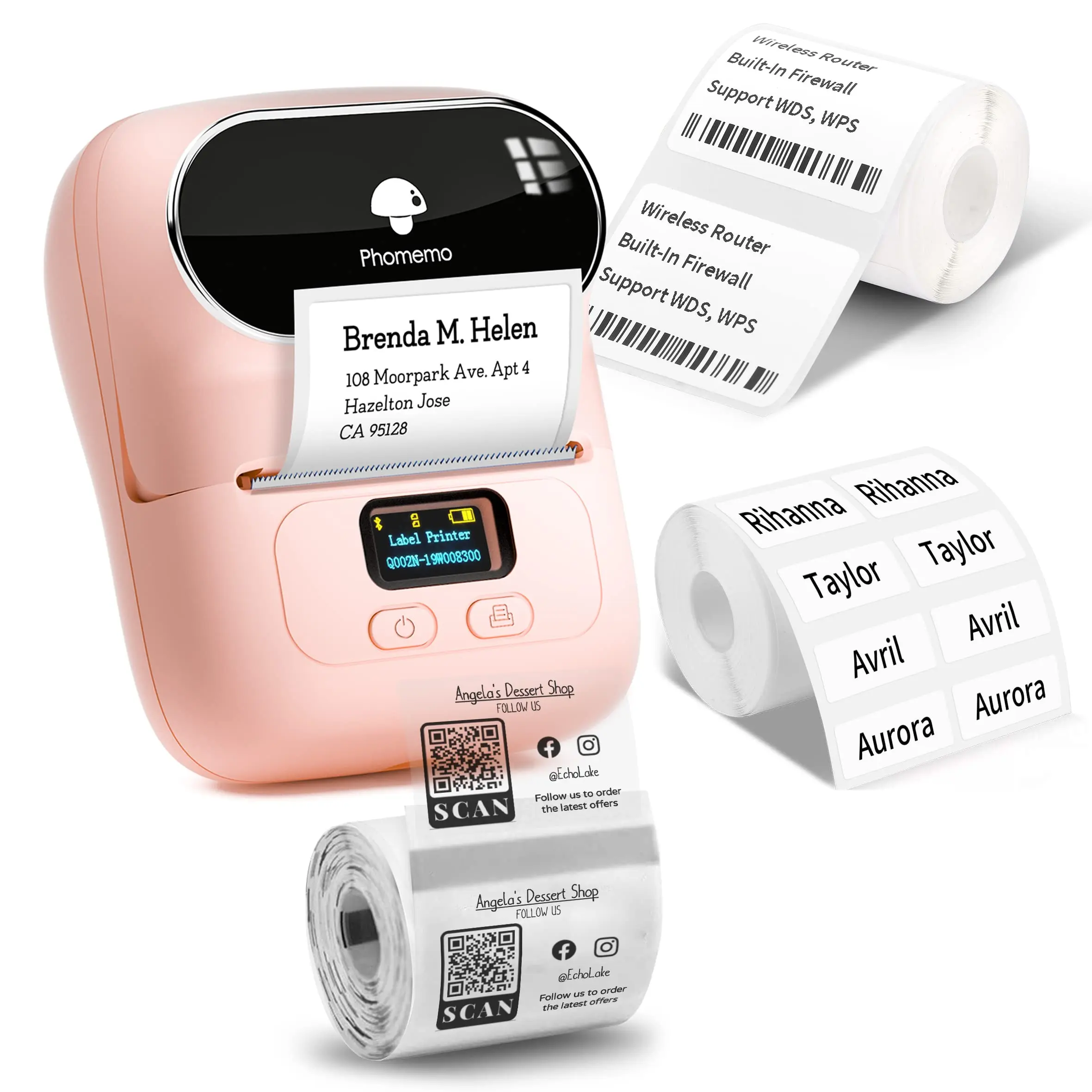 Phomemo M110 Thermal Label Printer Sticker Printer, Mini Wireless Bluetooth Label Maker, Usb Rechargeable Label Pocket Printer for Phones & PC, BPA-Free Thermal Label, App DIY Editing for Small Business, Home, Office, Logo, Name Tag, Clothing, Organizing