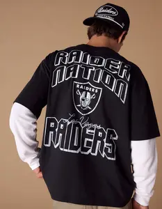 THE WILD COLLECTIVE Las Vegas Raiders Mens Long Sleeve Boxy 2fer Tee