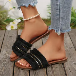 Women's Chic Tassel Fringe Slide Sandals Casual Slides Indoor Outdoor Shoes Perfect for Daily/Outdoor Wear Springfresh Footwear Summer
