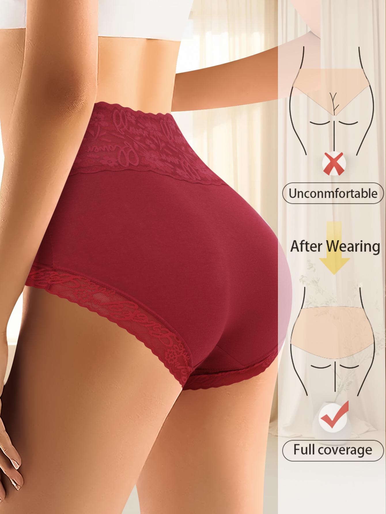 QUASTI 4/6PCS High-Waisted Lace Seamless Printed Briefs for Women Breathable Soft Stretch Panties High Elasticity Full Coverage Underwear Fashionable Elegant Comfortable Everyday Lingerie Set for Ladies and Girls S-XXL