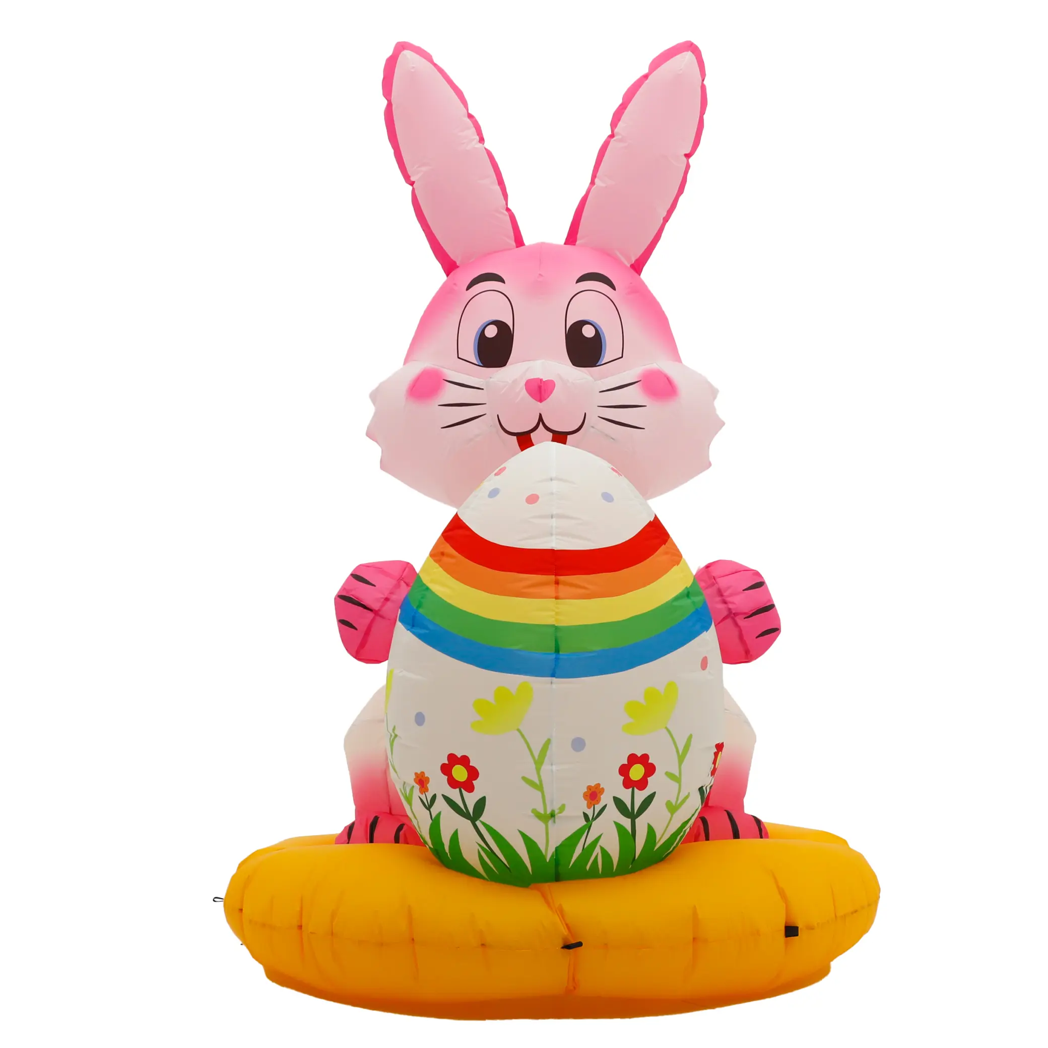 6.7ft Pink Easter Bunny Inflatable Outdoor Decoration - Waterproof, Flower Design, Rainbow Egg, Built-in LED Lights, Ideal for Easter Egg Hunts, Nighttime Parties