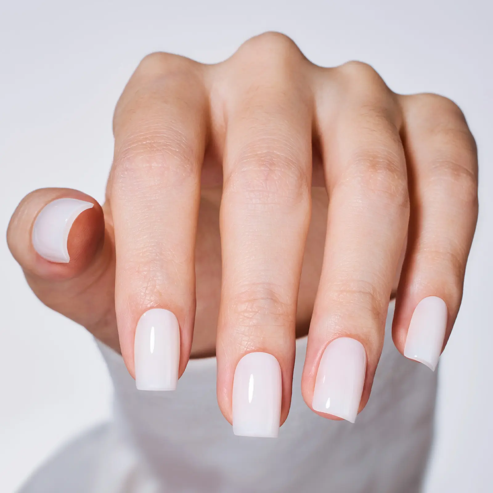 Beetles Natural Reusable Press On Nail Tips,  No UV Lamp Needed, Milky White Pre Designed Stick On False Nails with Glue Square Almond Coffin Gift for mom Spring Nail