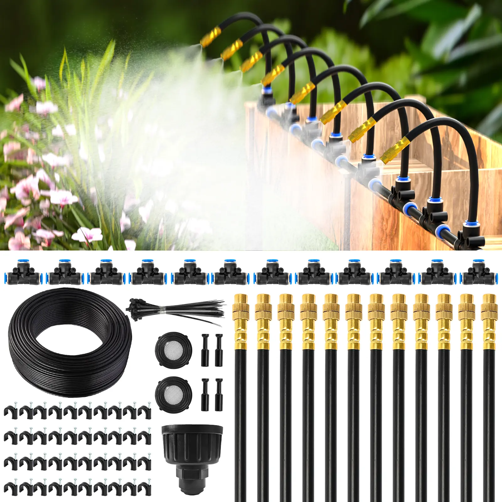 Spring Garden Essential | Mixc 50FT Drip Irrigation System | 12 Adjustable Copper Nozzles Automatic Watering Kit