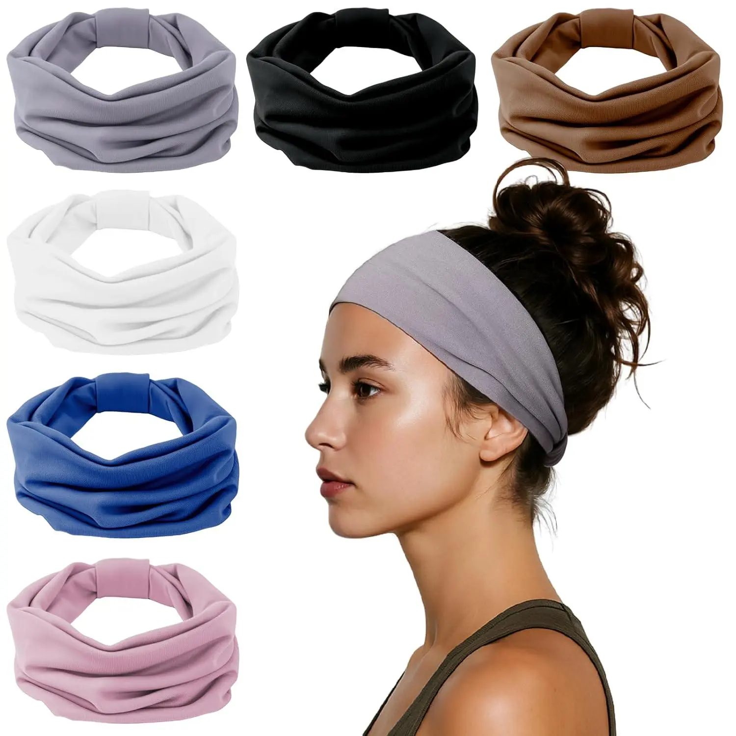 6PCS Headbands for Women, Wide Elastic Head Bands, Non-Slip Thick Hair Bands, Sports Stretchy Sweat Bands, Large Knotted Soft Headband for Washing Face, Makeup, Workout, Spa, Running, Fashion