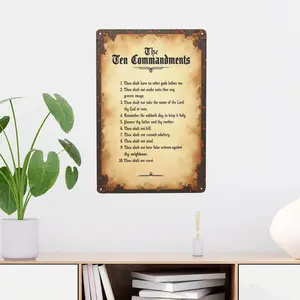 2D Flat, Vintage 2D Flat Printing The Ten Commandments Metal Sign - 8x12 Inch Wall Hanging Decor for Home, Cafe, Bookstore & Religious Spaces - English Text with Ornate Border, Metal Wall Art Decor, Perfect for Room Decor
