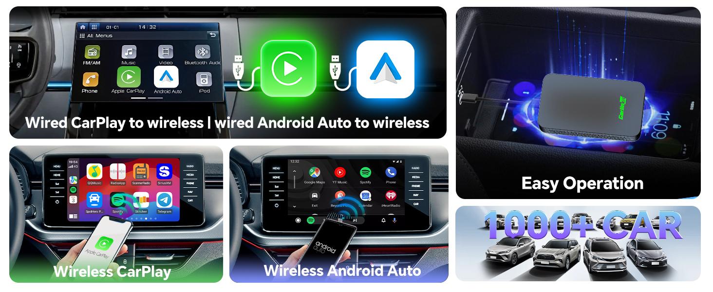 2air CarlinKit 5.0 Wireless CarPlay Wireless Android Auto Box 2.4G&5.8Ghz WiFi BT Auto Connect Plug&Play For Wired AA CP Cars Converter Adapter