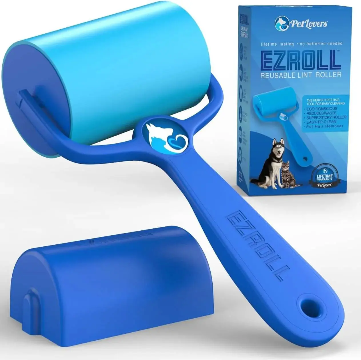 PETLOVERS EzRoll Reusable Lint Roller, Pet Dog & Cat Grooming Hair Remover, Washable Sticky Rollers for Fur Cleanup