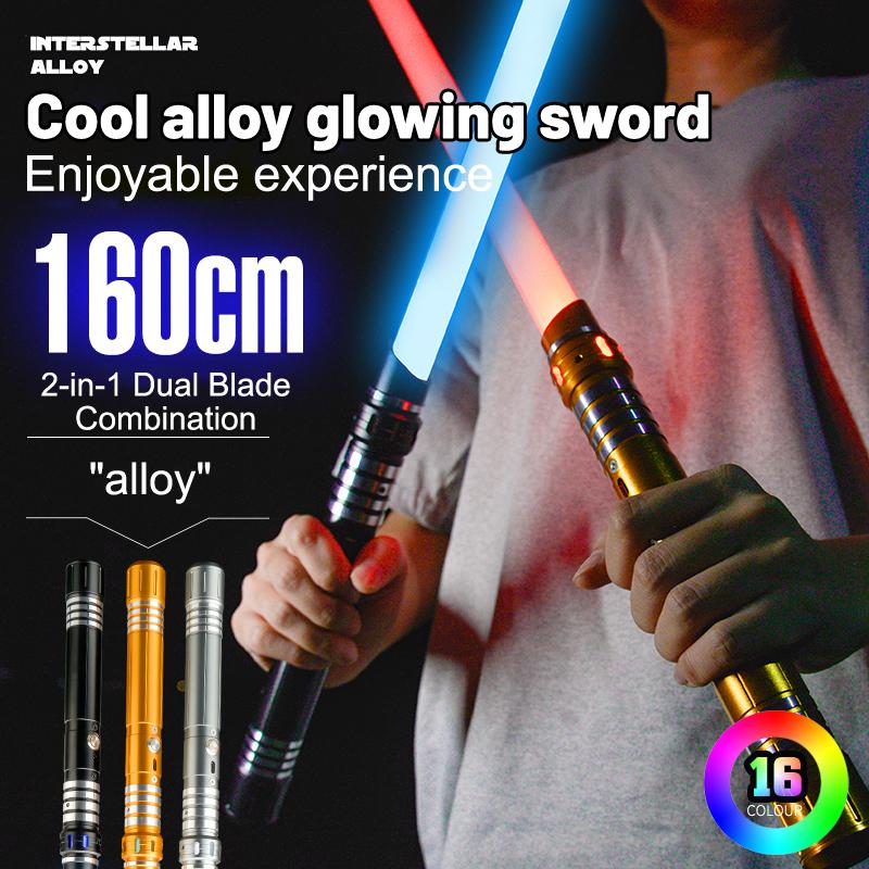 Interstellar Alloy Lightsaber 2-in-1 Connectable Double-Bladed with 16 RGB Colors Gravity Sensing Sound Effects Premium Metal Handle Rechargeable Dueling Toy Sword
