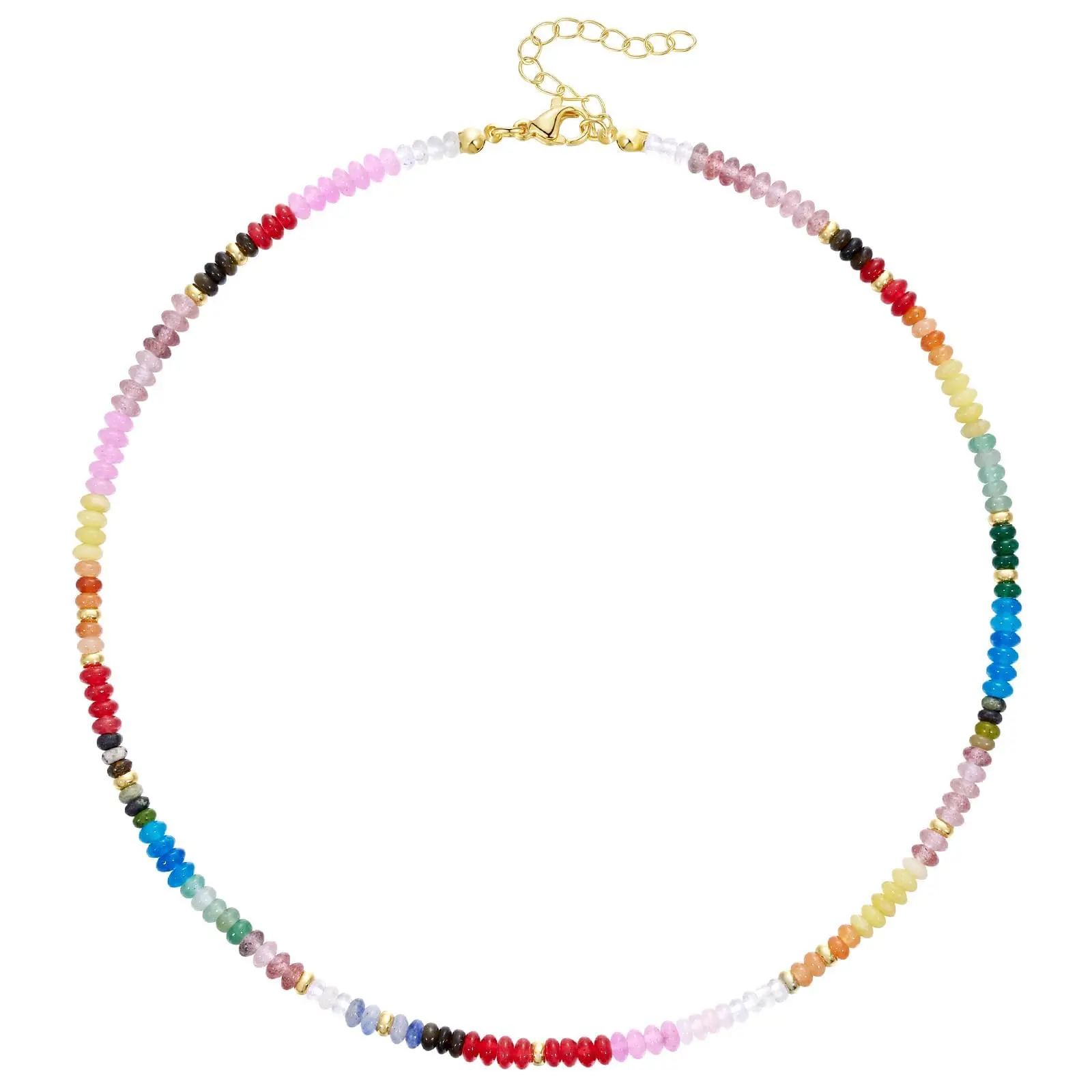 Gemstone Beaded Necklaces for Women - Waterproof Natural Stone Handmade Choker Necklace Boho Summer Beach Jewelry, 14K Gold Plated Dainty Statement Necklace Trendy