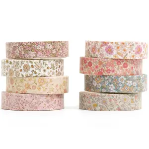 Vintage Washi Tape Set 8 Rolls Thin Retro Decorative Antique Patterns Masking Tapes for Arts, DIY Crafts, Journals, Planners, Scrapbook, Wrapping (Little Flowers)