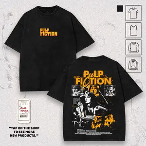 Retro Limited Pulp Fiction Movie Graphic Washed T-shirt, TankTop, Hoodies, Sweatshirt, 100% Premium Cotton Pre-Washed Fabric Streetwear American Tees Made Soft Durable S-5XL
