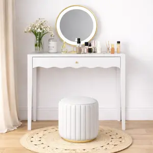 Vanity Desk with Drawer, Modern Makeup Table with Desktop,Gold Knob Writing Desk for Bedroom or Home Office, No Mirror(Table only）