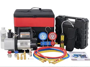 110V 1/3 HP 4CFM Single Stage Vacuum Pump Kit with R134a Manifold Gauge Set, Leak Detector, 1/4" Hoses & Carry Bag for HVAC AC Refrigeration, ETL Listed (Blue)